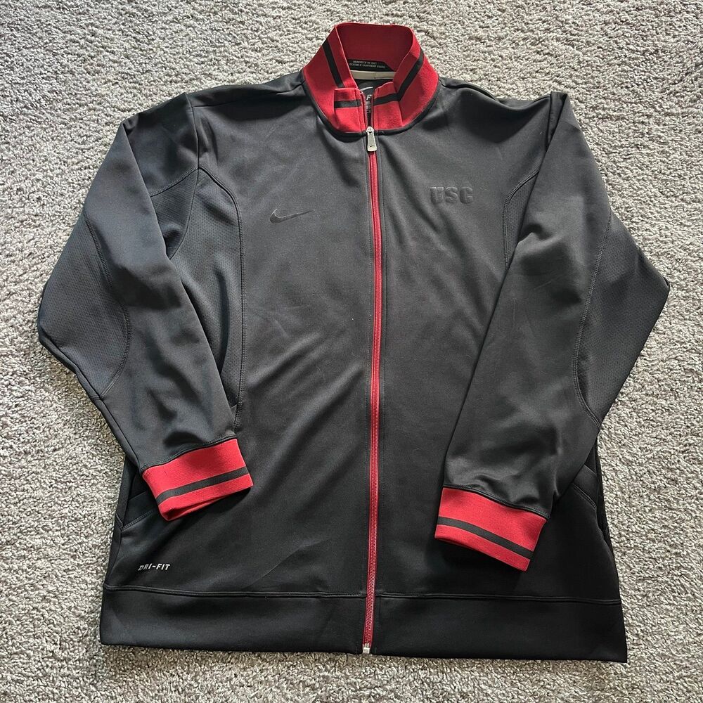 VTG Nike USC Trojans Southern California Black Red Full Zip Track Jacket Mens XL